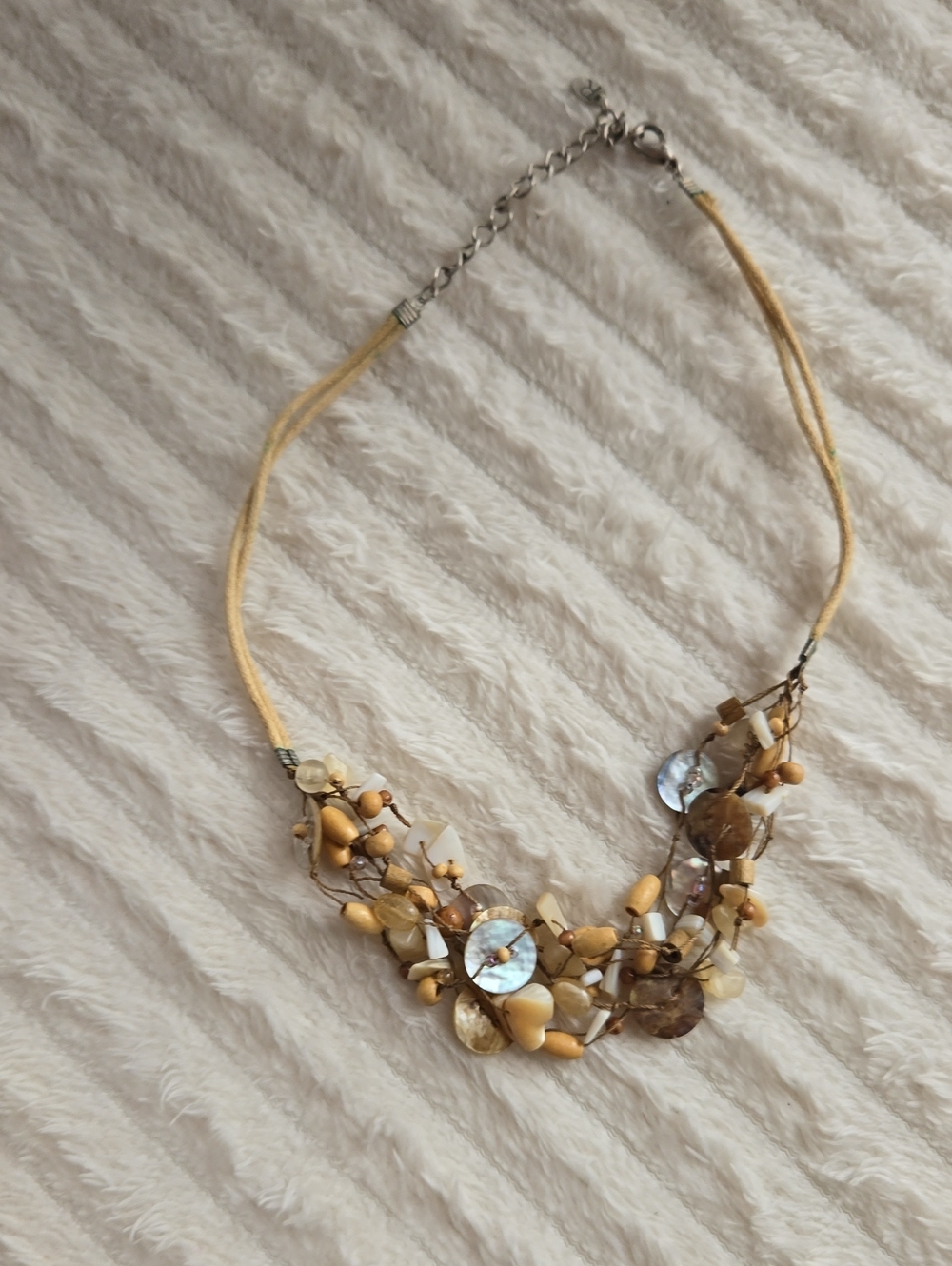 Beaded Shell Pendant Necklace - Neutral Beige